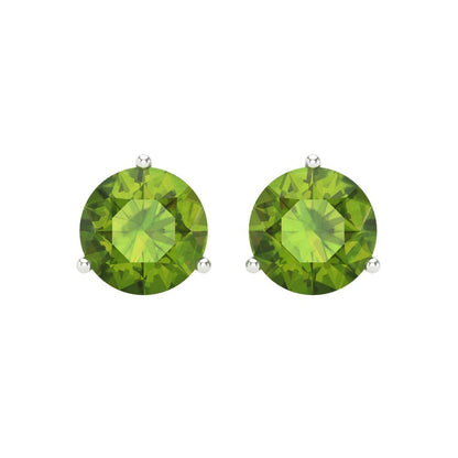 4 ctw Peridot Studs Earrings | 8.0mm Round Cut White Gold Screw back | August Birthstone