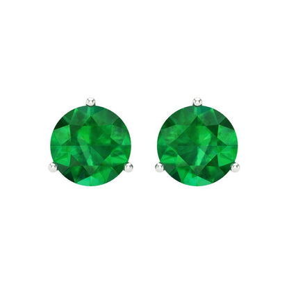 4 ctw Emerald Studs Earrings | 8.0mm Round Cut White Gold Screw back | May Birthstone