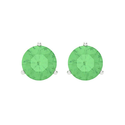 4 ctw Green Zirconia Studs Earrings | 8.0mm Round Cut White Gold Screw back | April Birthstone