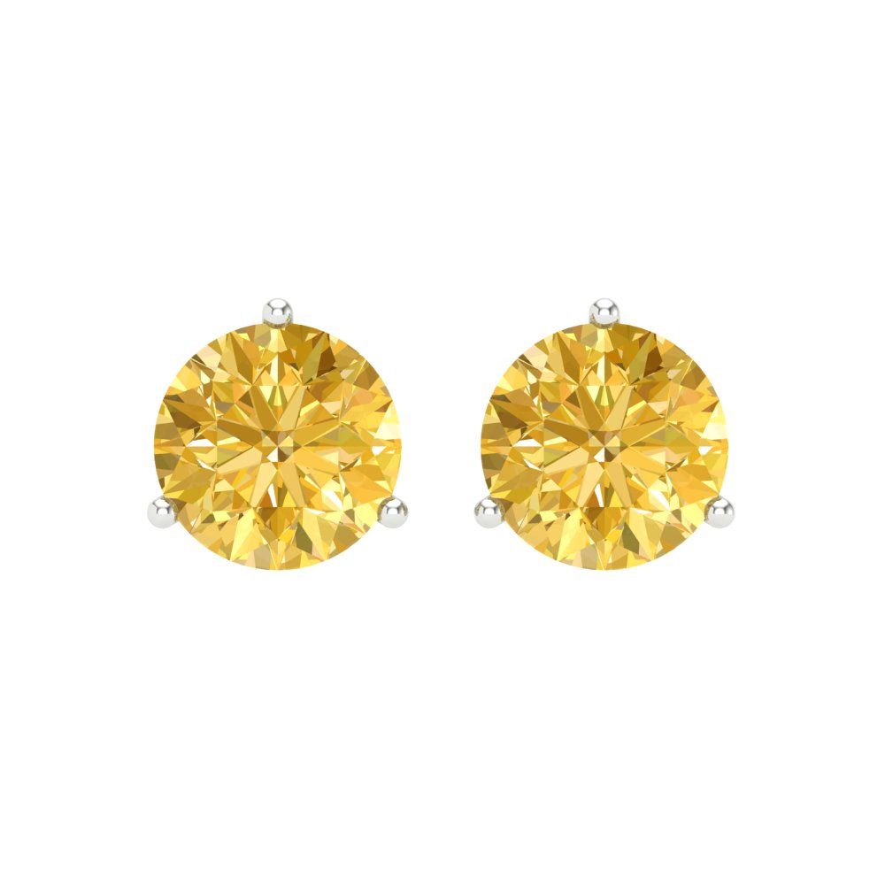 4 ctw Yellow Zirconia Studs Earrings | 8.0mm Round Cut White Gold Screw back | April Birthstone