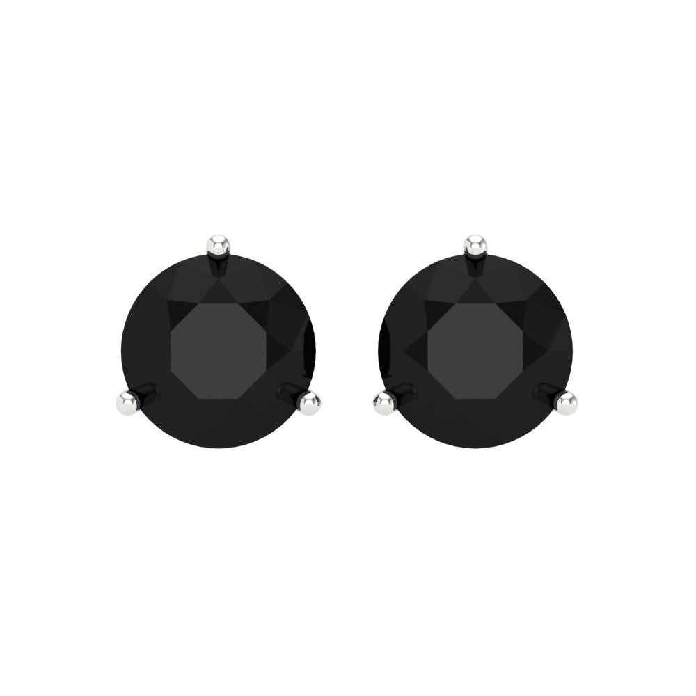 4 ctw Onyx Studs Earrings | 8.0mm Round Cut White Gold Screw back | July Birthstone