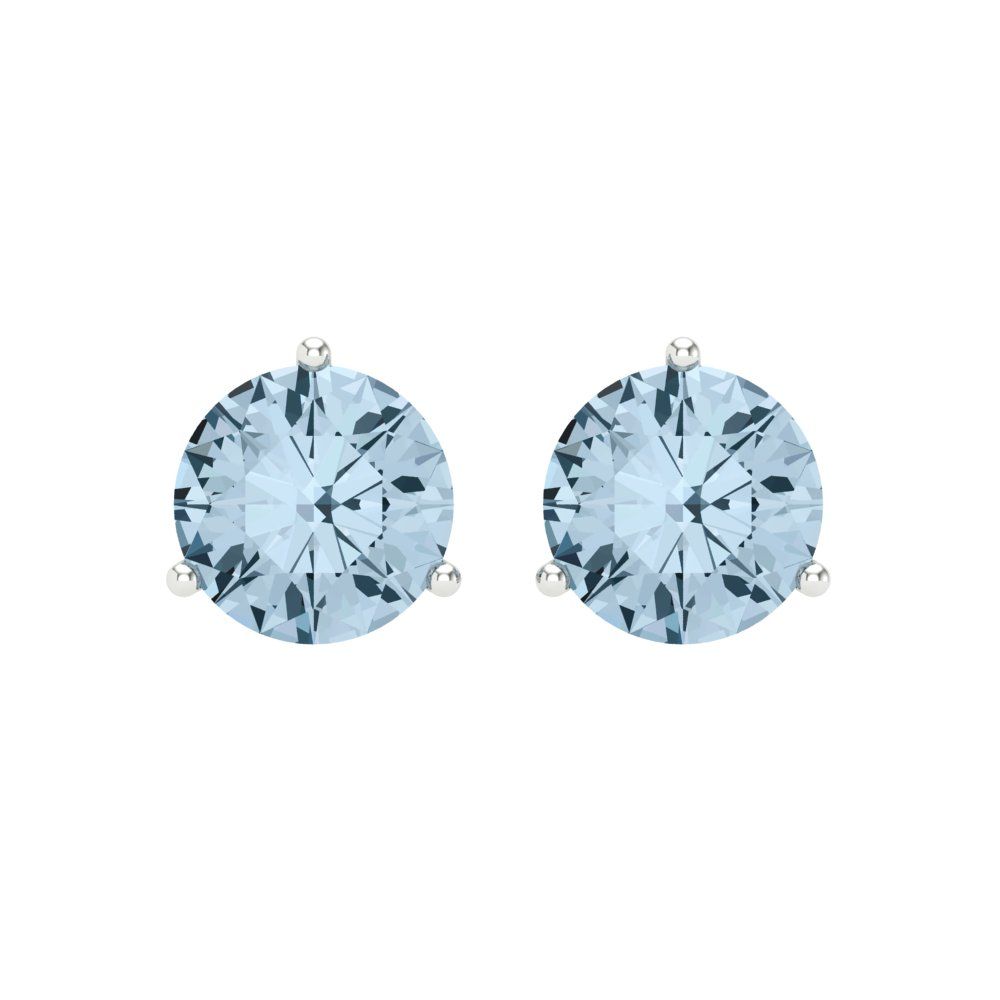 4 ctw Blue Zirconia Studs Earrings | 8.0mm Round Cut White Gold Screw back | April Birthstone