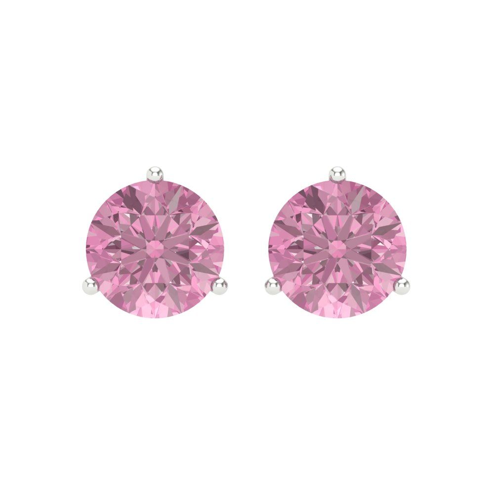 4 ctw Pink Zirconia Studs Earrings | 8.0mm Round Cut White Gold Screw back | April Birthstone