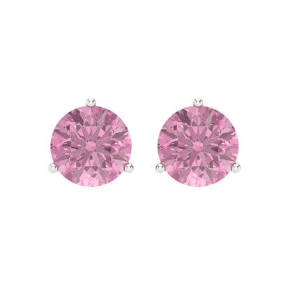 4 ctw Pink Zirconia Studs Earrings | 8.0mm Round Cut White Gold Screw back | April Birthstone