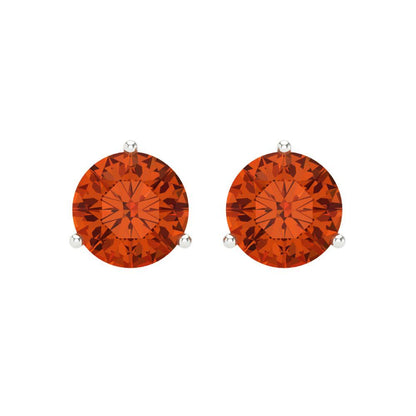 4 ctw Red Zirconia Studs Earrings | 8.0mm Round Cut White Gold Screw back | April Birthstone
