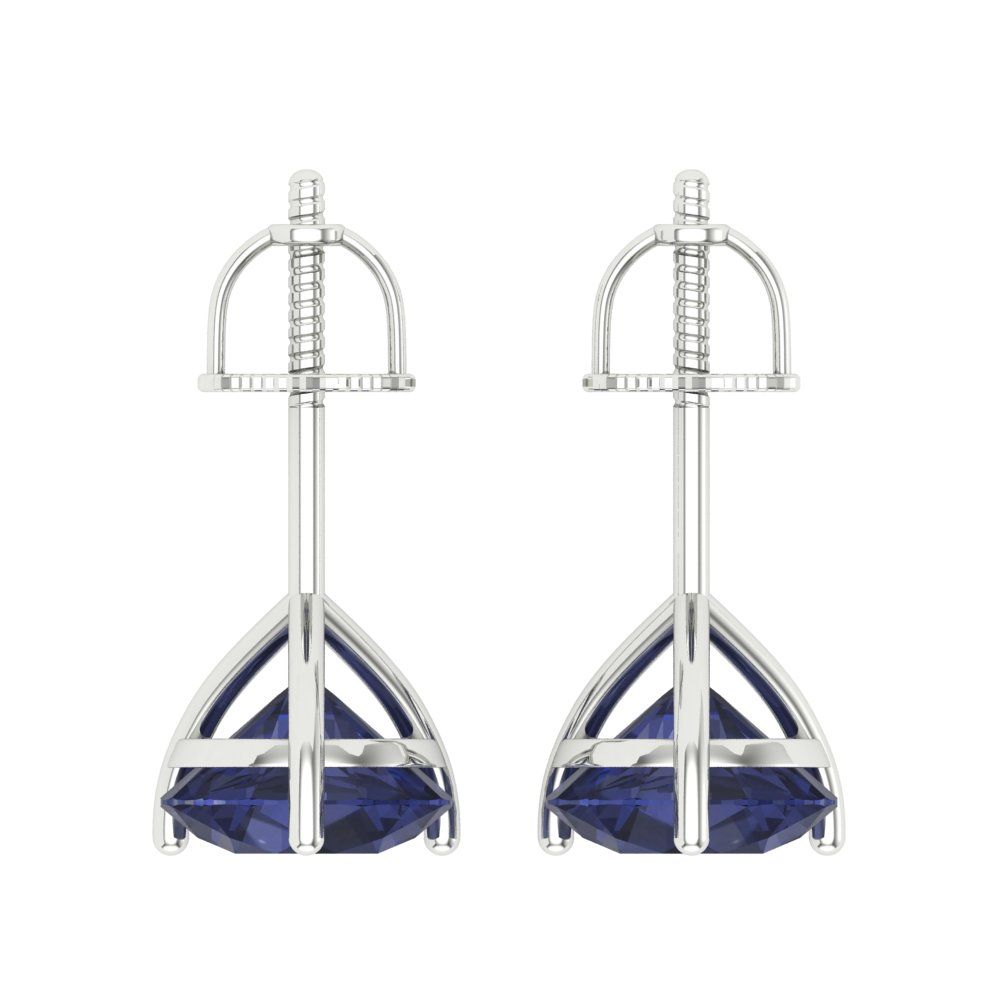 4 ctw Blue Sapphire Studs Earrings | 8.0mm Round Cut White Gold Screw back | September Birthstone
