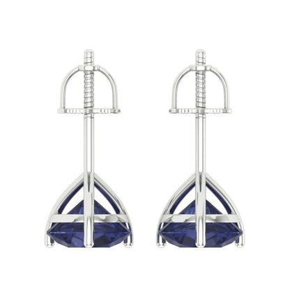 4 ctw Blue Sapphire Studs Earrings | 8.0mm Round Cut White Gold Screw back | September Birthstone