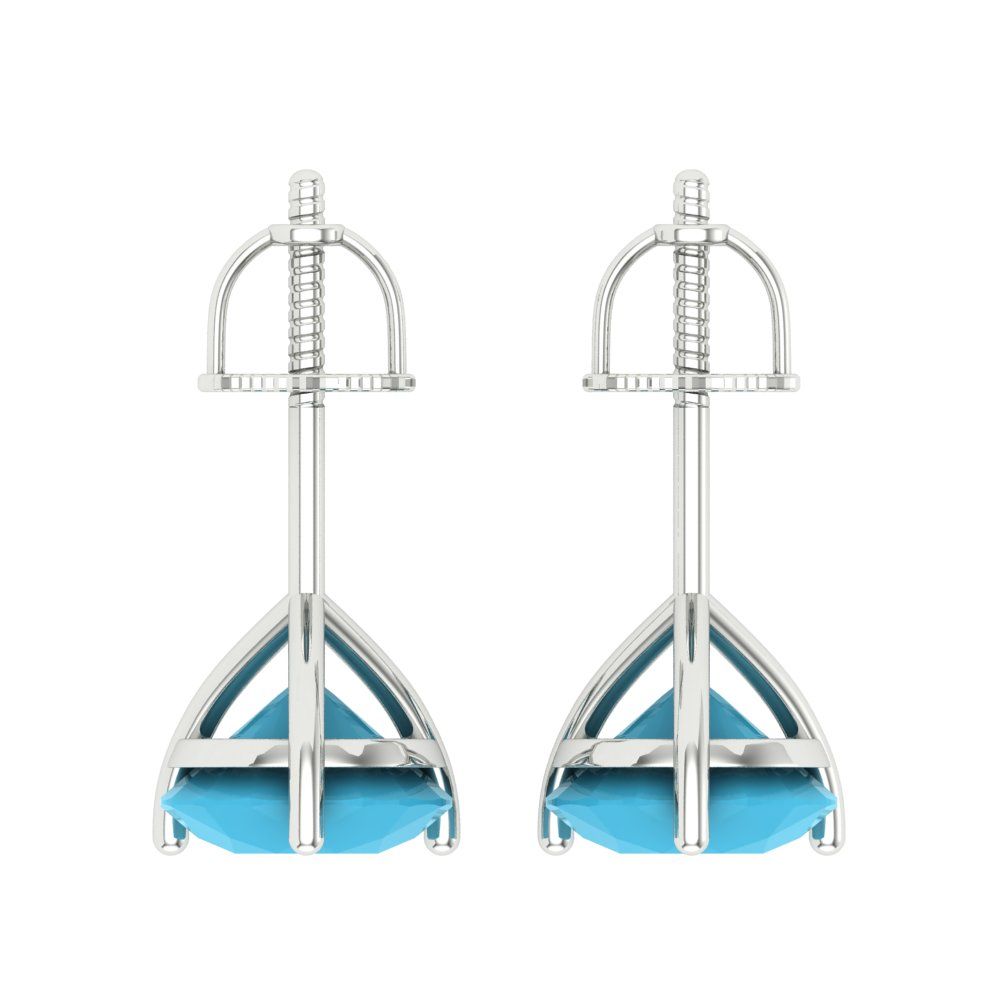 4 ctw Turquoise Studs Earrings | 8.0mm Round Cut White Gold Screw back | December Birthstone
