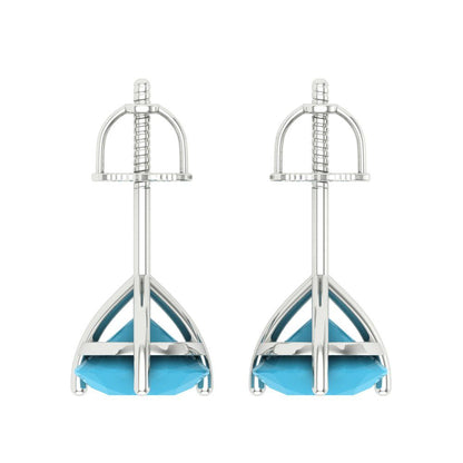 4 ctw Turquoise Studs Earrings | 8.0mm Round Cut White Gold Screw back | December Birthstone