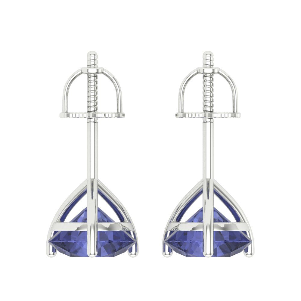 4 ctw Tanzanite Studs Earrings | 8.0mm Round Cut White Gold Screw back | December Birthstone