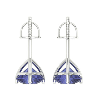 4 ctw Tanzanite Studs Earrings | 8.0mm Round Cut White Gold Screw back | December Birthstone