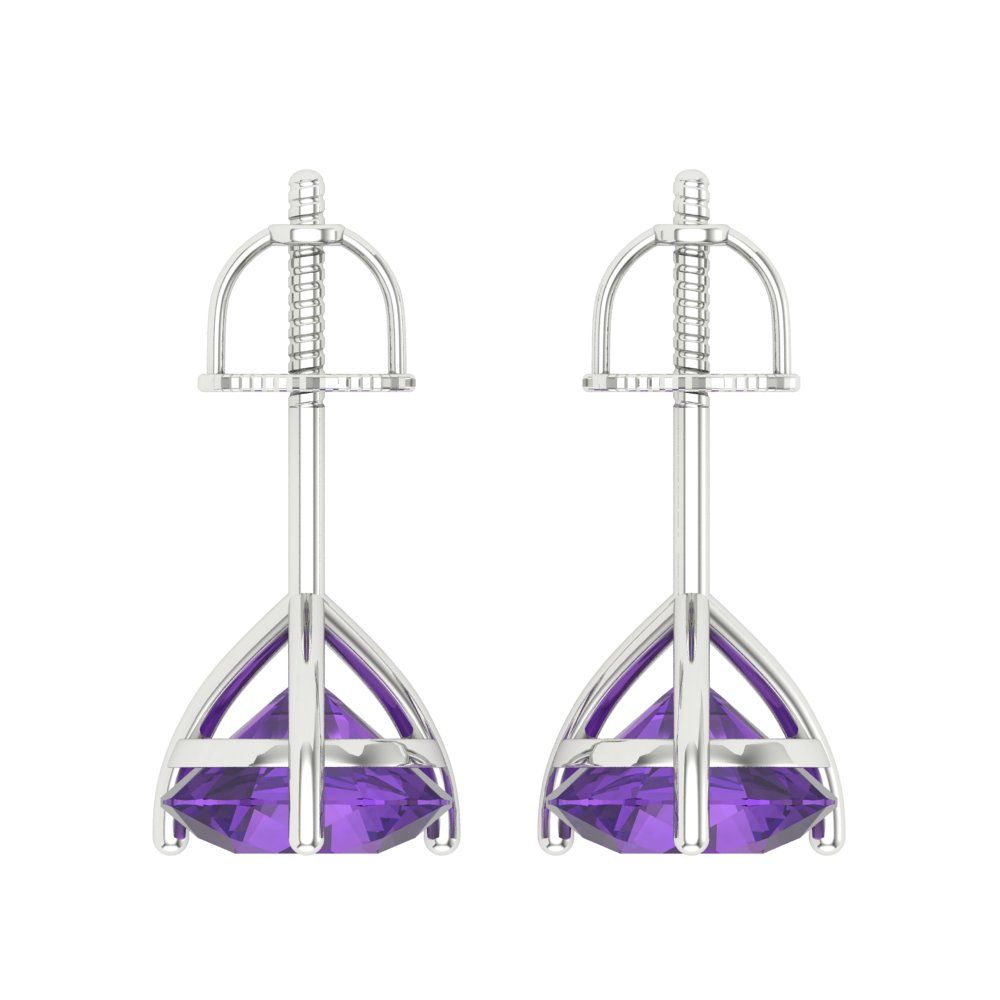 4 ctw Amethyst Studs Earrings | 8.0mm Round Cut White Gold Screw back | February Birthstone