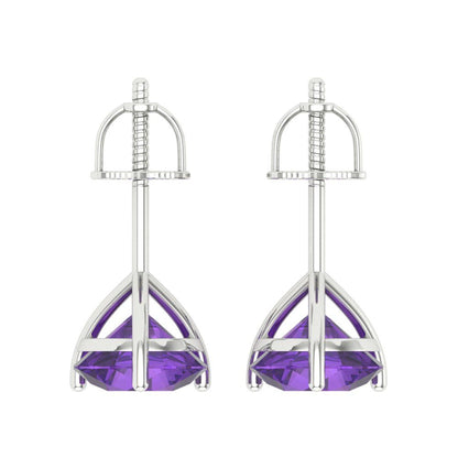 4 ctw Amethyst Studs Earrings | 8.0mm Round Cut White Gold Screw back | February Birthstone
