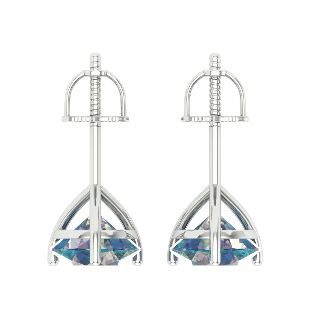 4 ctw Blue Moissanite Studs Earrings | 8.0mm Round Cut White Gold Screw back | April Birthstone