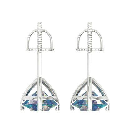 4 ctw Blue Moissanite Studs Earrings | 8.0mm Round Cut White Gold Screw back | April Birthstone