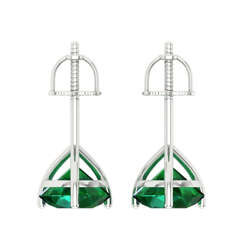 4 ctw Emerald Studs Earrings | 8.0mm Round Cut White Gold Screw back | May Birthstone