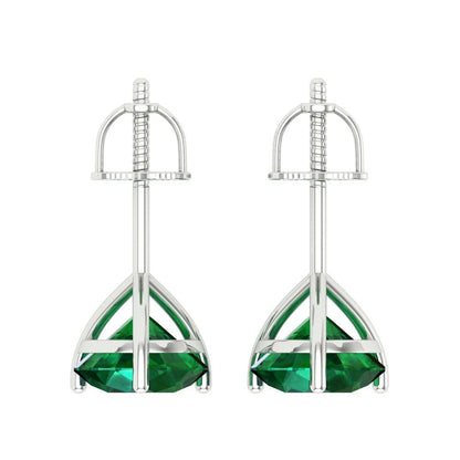 4 ctw Emerald Studs Earrings | 8.0mm Round Cut White Gold Screw back | May Birthstone