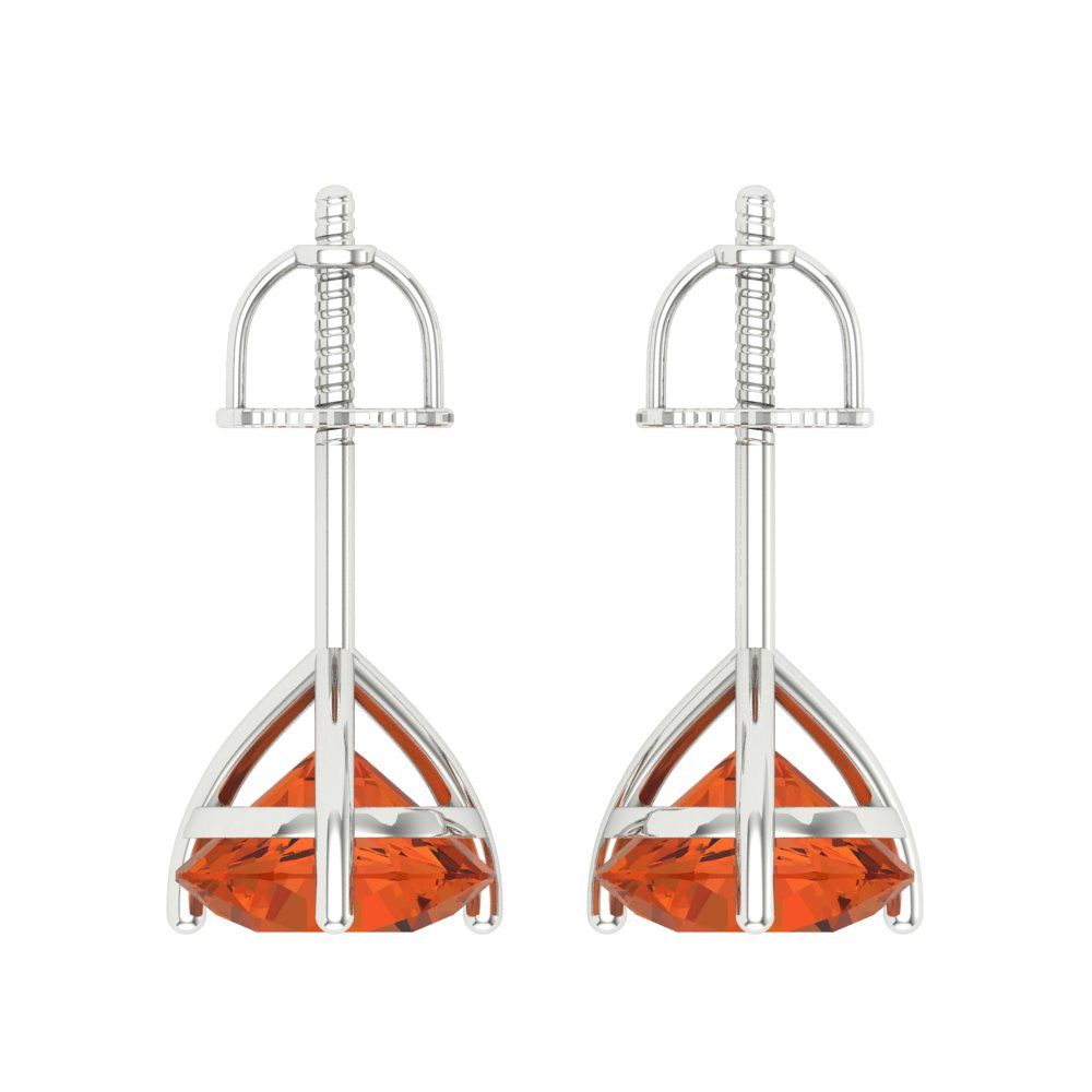 4 ctw Red Zirconia Studs Earrings | 8.0mm Round Cut White Gold Screw back | April Birthstone