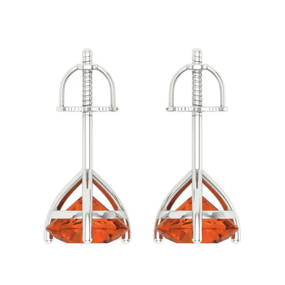 4 ctw Red Zirconia Studs Earrings | 8.0mm Round Cut White Gold Screw back | April Birthstone