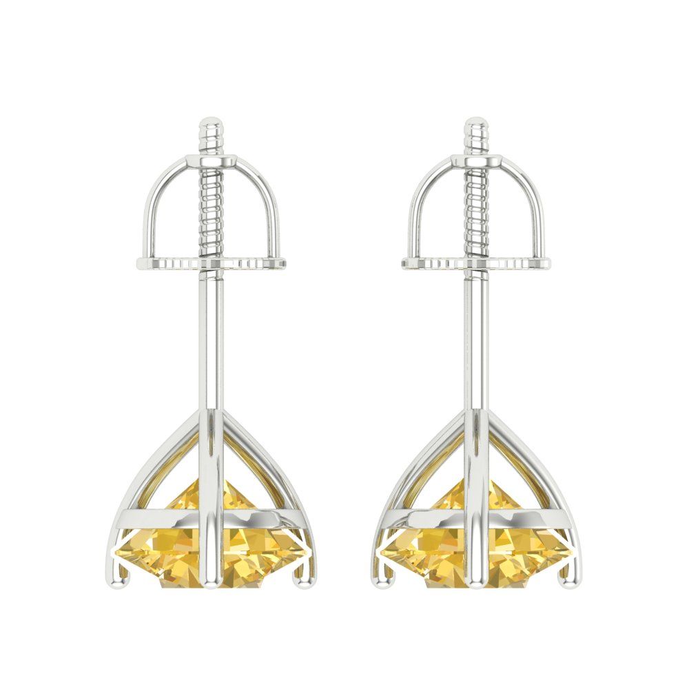 4 ctw Yellow Zirconia Studs Earrings | 8.0mm Round Cut White Gold Screw back | April Birthstone