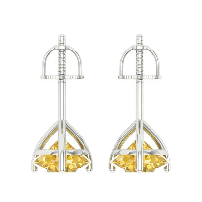 4 ctw Yellow Zirconia Studs Earrings | 8.0mm Round Cut White Gold Screw back | April Birthstone