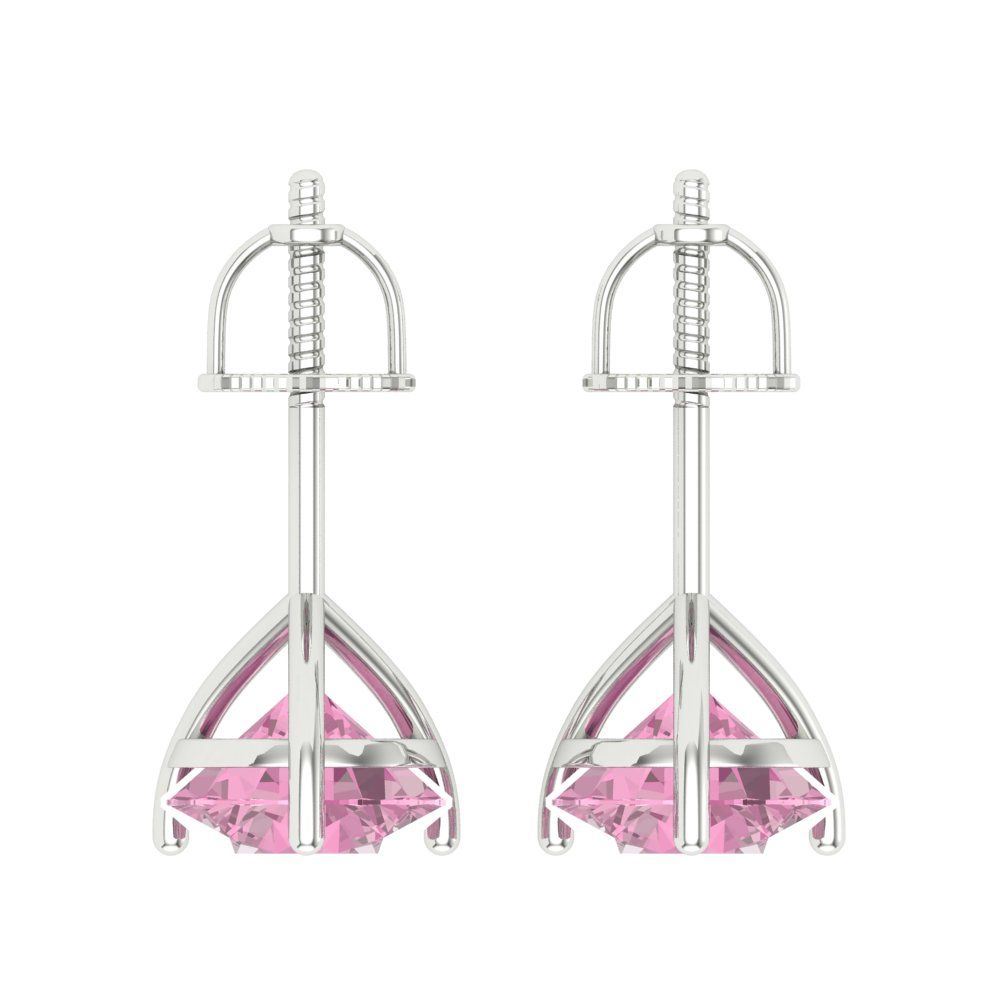4 ctw Pink Zirconia Studs Earrings | 8.0mm Round Cut White Gold Screw back | April Birthstone