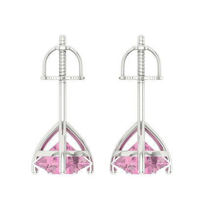 4 ctw Pink Zirconia Studs Earrings | 8.0mm Round Cut White Gold Screw back | April Birthstone
