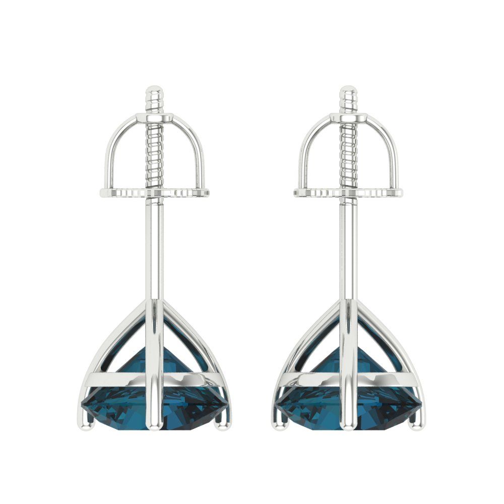 4 ctw London Blue Topaz Studs Earrings | 8.0mm Round Cut White Gold Screw back | December Birthstone