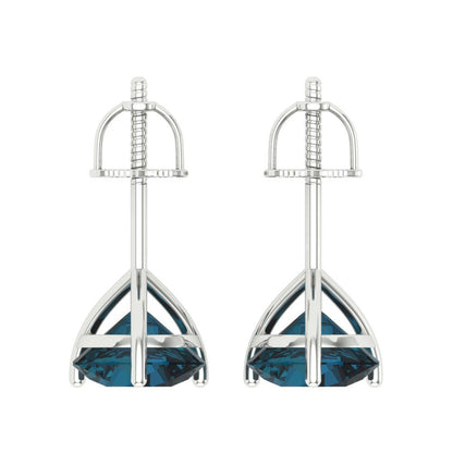 4 ctw London Blue Topaz Studs Earrings | 8.0mm Round Cut White Gold Screw back | December Birthstone