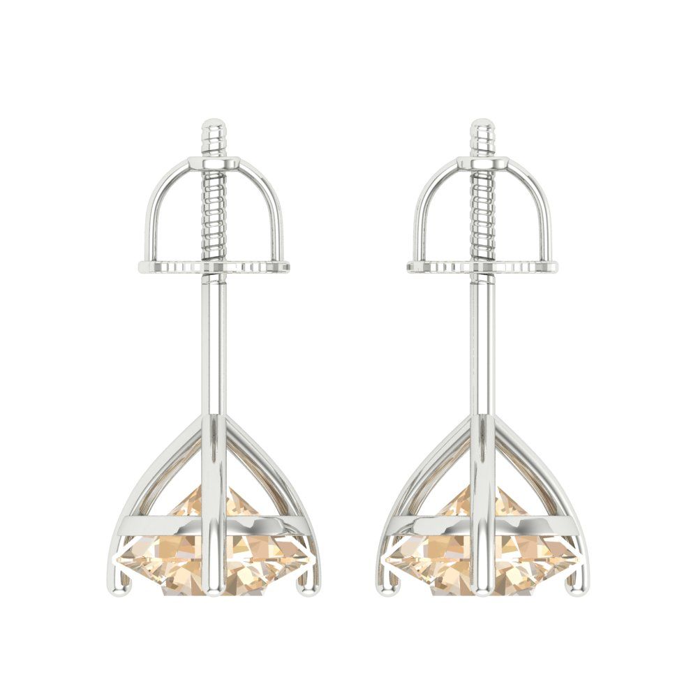 4 ctw Morganite Studs Earrings | 8.0mm Round Cut White Gold Screw back | February Birthstone