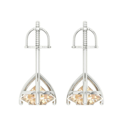 4 ctw Morganite Studs Earrings | 8.0mm Round Cut White Gold Screw back | February Birthstone