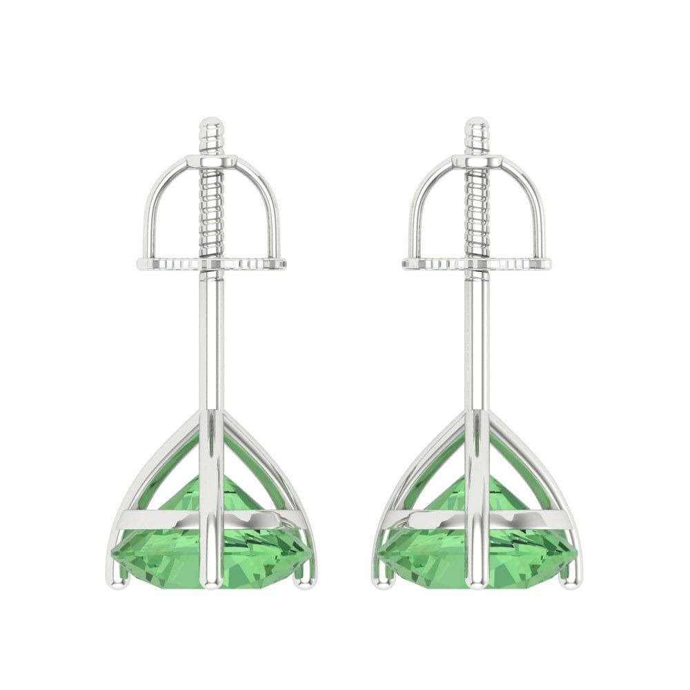 4 ctw Green Zirconia Studs Earrings | 8.0mm Round Cut White Gold Screw back | April Birthstone
