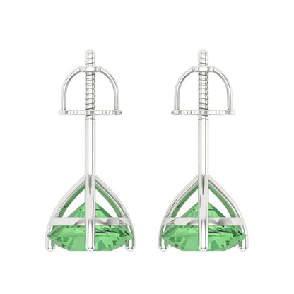 4 ctw Green Zirconia Studs Earrings | 8.0mm Round Cut White Gold Screw back | April Birthstone