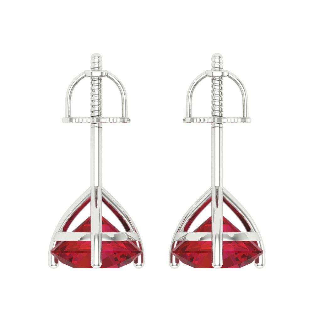 4 ctw Ruby Studs Earrings | 8.0mm Round Cut White Gold Screw back | July Birthstone