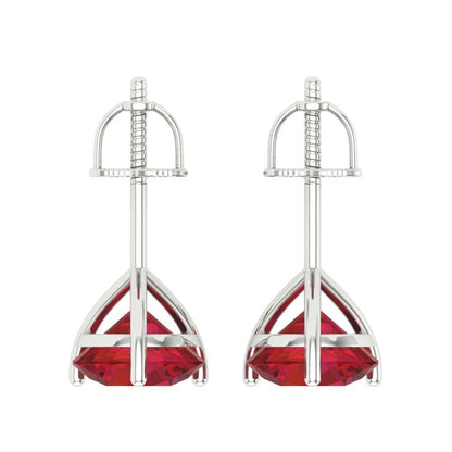 4 ctw Ruby Studs Earrings | 8.0mm Round Cut White Gold Screw back | July Birthstone