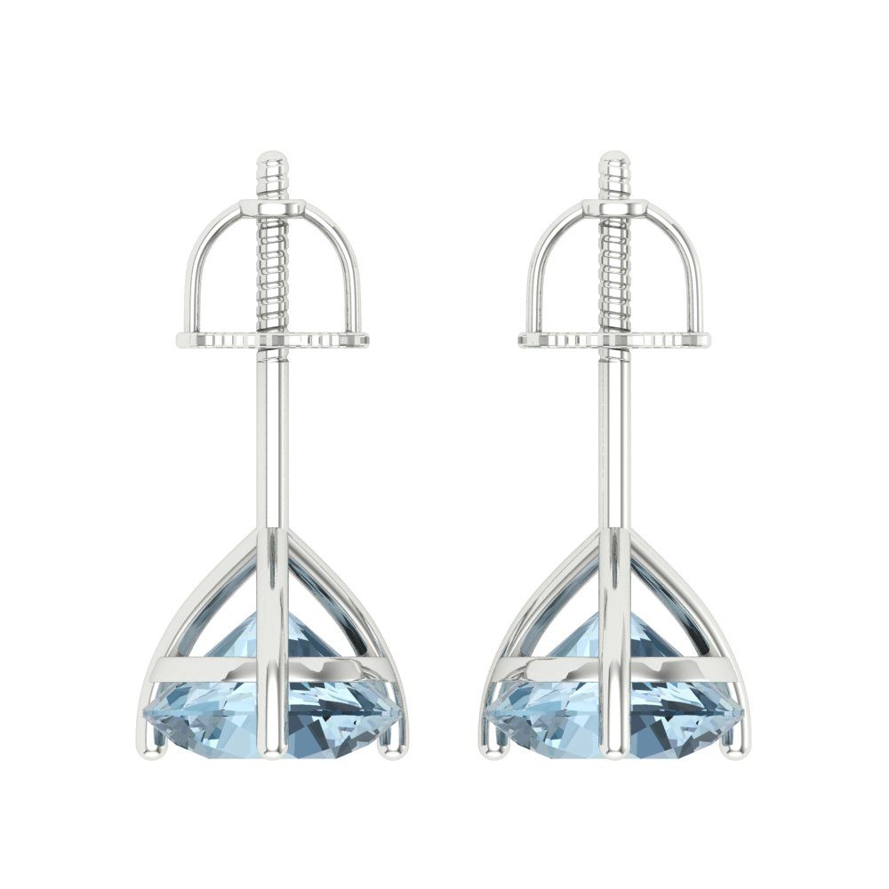 4 ctw Sky Blue Topaz Studs Earrings | 8.0mm Round Cut White Gold Screw back | December Birthstone