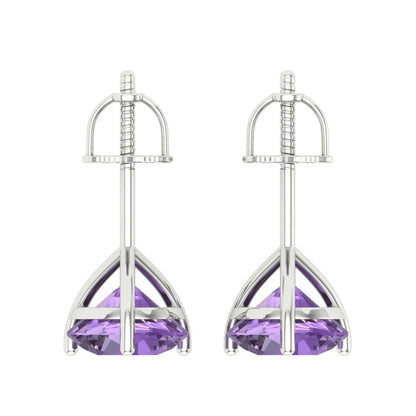 4 ctw Alexandrite Studs Earrings | 8.0mm Round Cut White Gold Screw back | June Birthstone