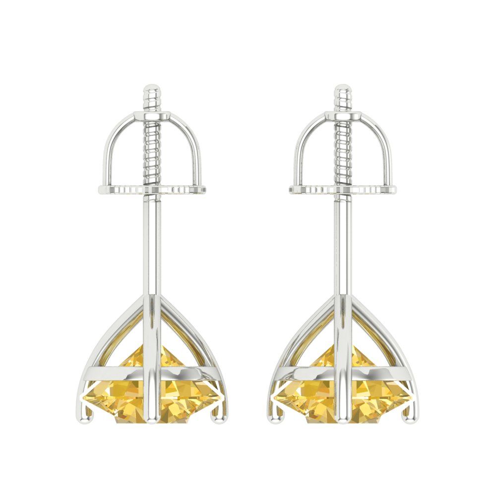 4 ctw Citrine Studs Earrings | 8.0mm Round Cut White Gold Screw back | November Birthstone
