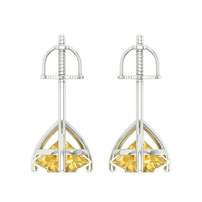 4 ctw Citrine Studs Earrings | 8.0mm Round Cut White Gold Screw back | November Birthstone