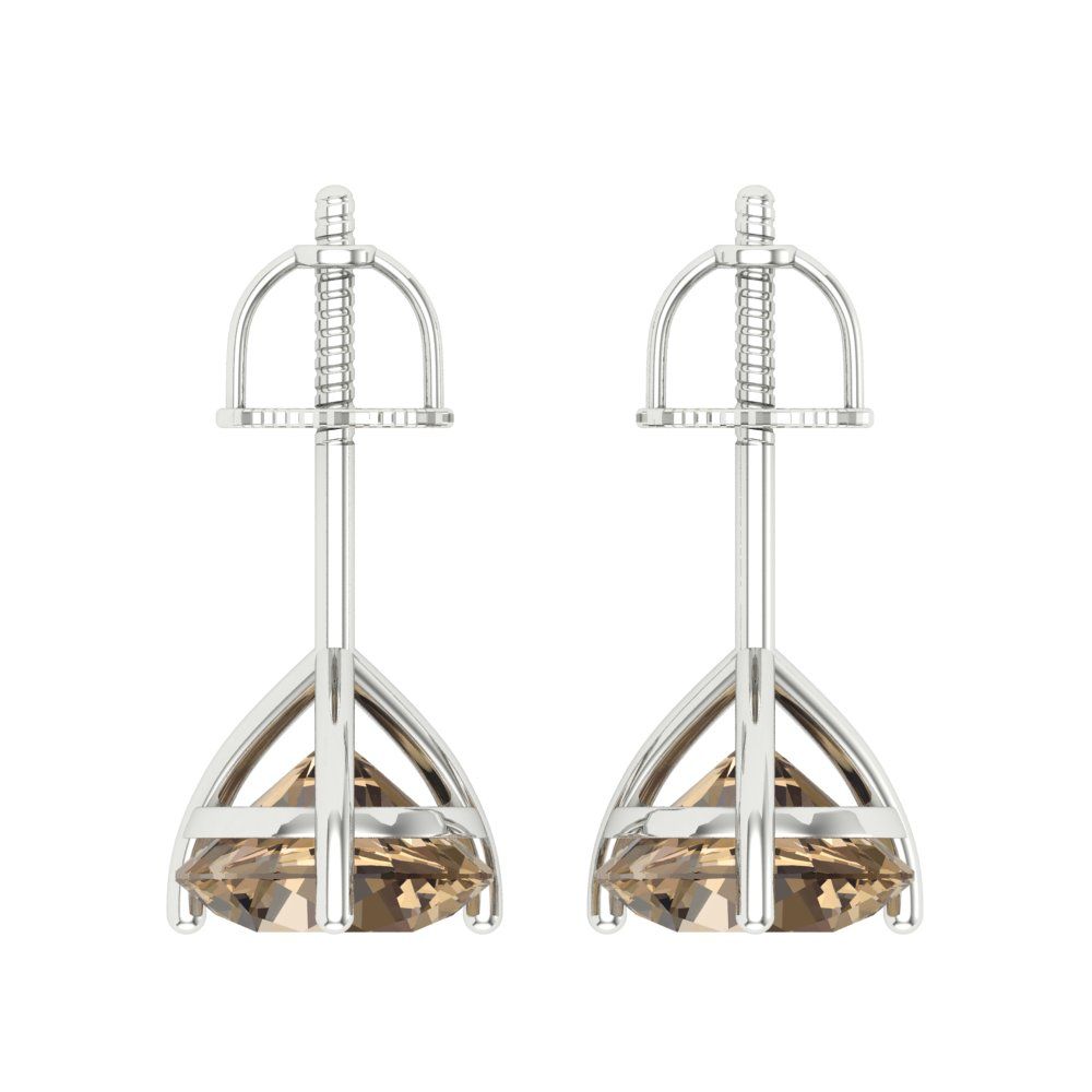4 ctw Champagne Studs Earrings | 8.0mm Round Cut White Gold Screw back | April Birthstone