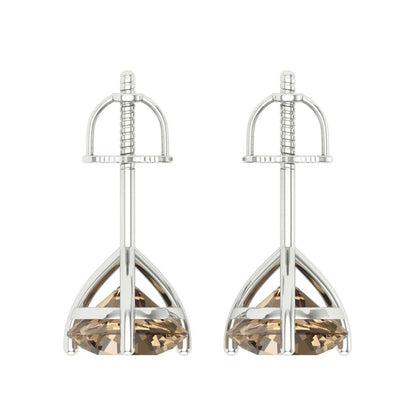 4 ctw Champagne Studs Earrings | 8.0mm Round Cut White Gold Screw back | April Birthstone