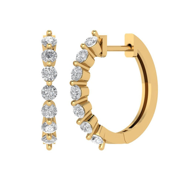 0.7 ct Brilliant Round Cut Hoop Natural Diamond Stone Clarity SI1-2 Color J-K Yellow Gold Earrings Lever Back