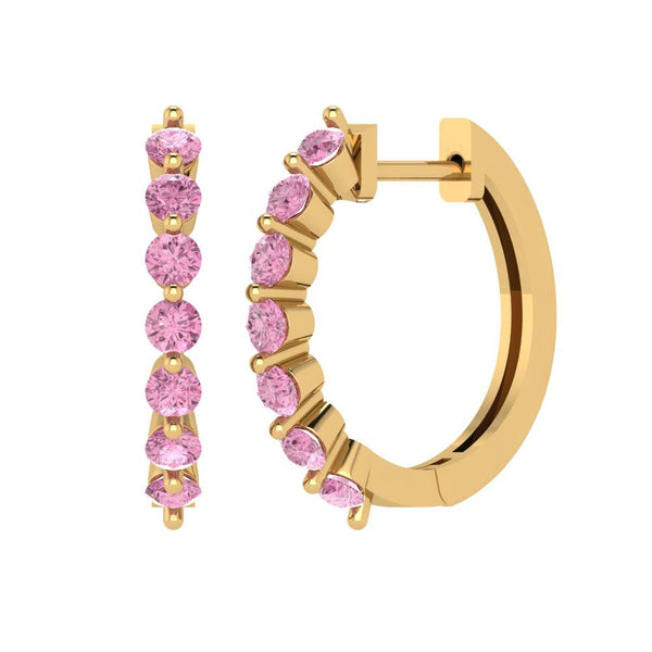 0.7 ct Brilliant Round Cut Hoop Pink Simulated Diamond Stone Yellow Gold Earrings Lever Back