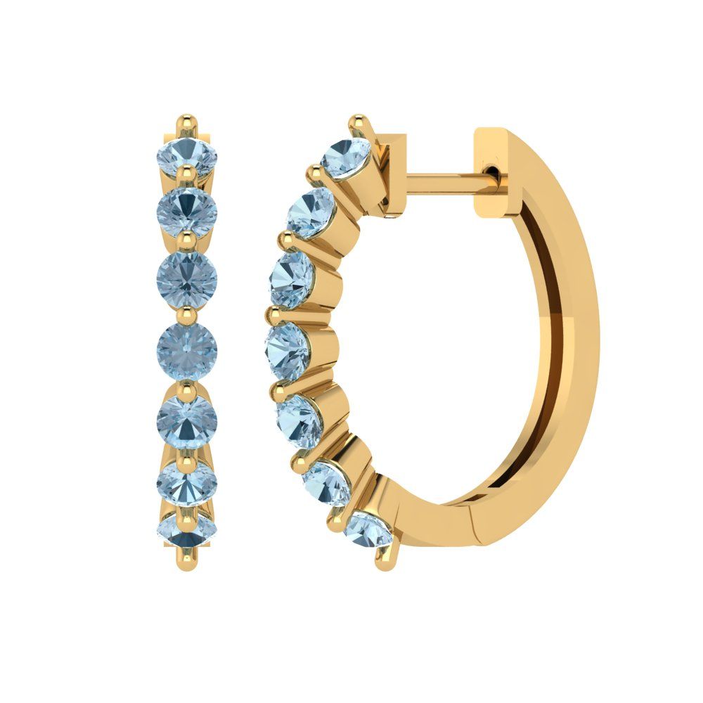 0.84cttw Aquamarine Gold-Plated 925 Silver Lever Back Hoop Earrings