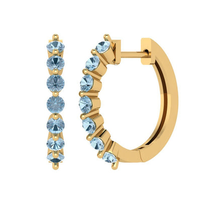 0.84cttw Aquamarine Gold-Plated 925 Silver Lever Back Hoop Earrings