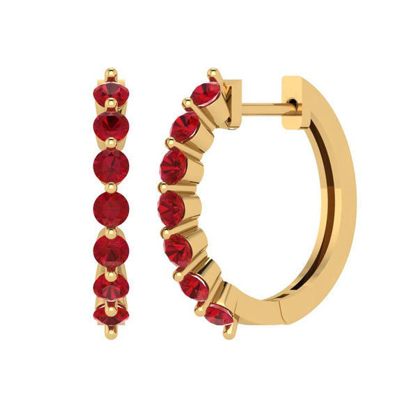 0.7 ct Brilliant Round Cut Hoop Simulated Ruby Stone Yellow Gold Earrings Lever Back