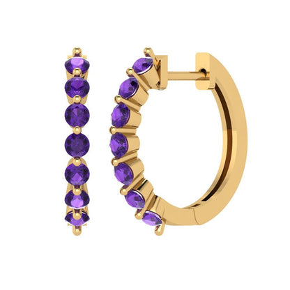 0.84cttw Amethyst Gold-Plated 925 Silver Lever Back Hoop Earrings