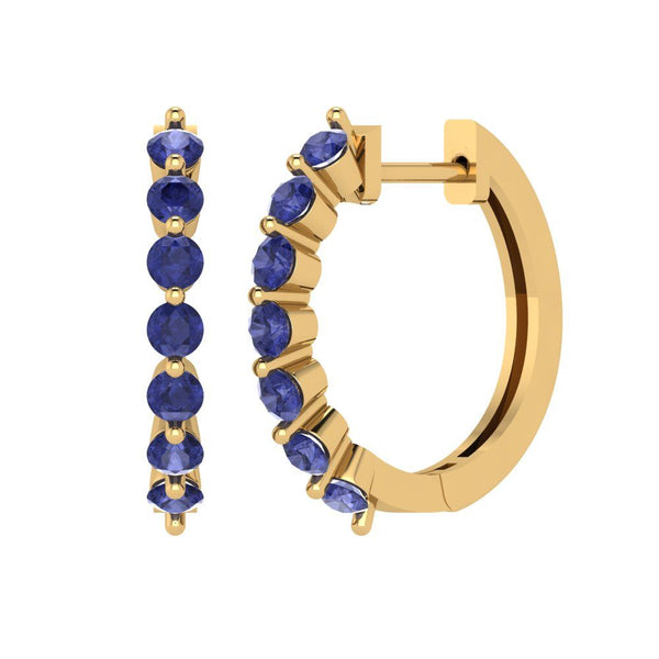 0.7 ct Brilliant Round Cut Hoop Simulated Tanzanite Stone Yellow Gold Earrings Lever Back