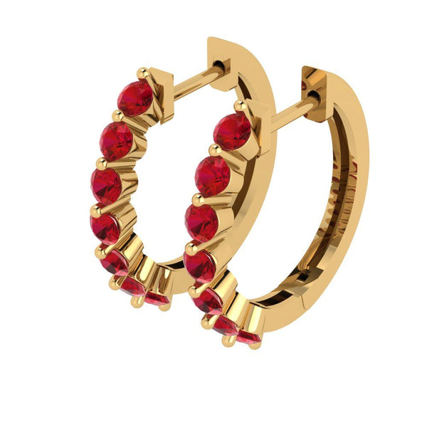 0.7 ct Brilliant Round Cut Hoop Simulated Ruby Stone Yellow Gold Earrings Lever Back