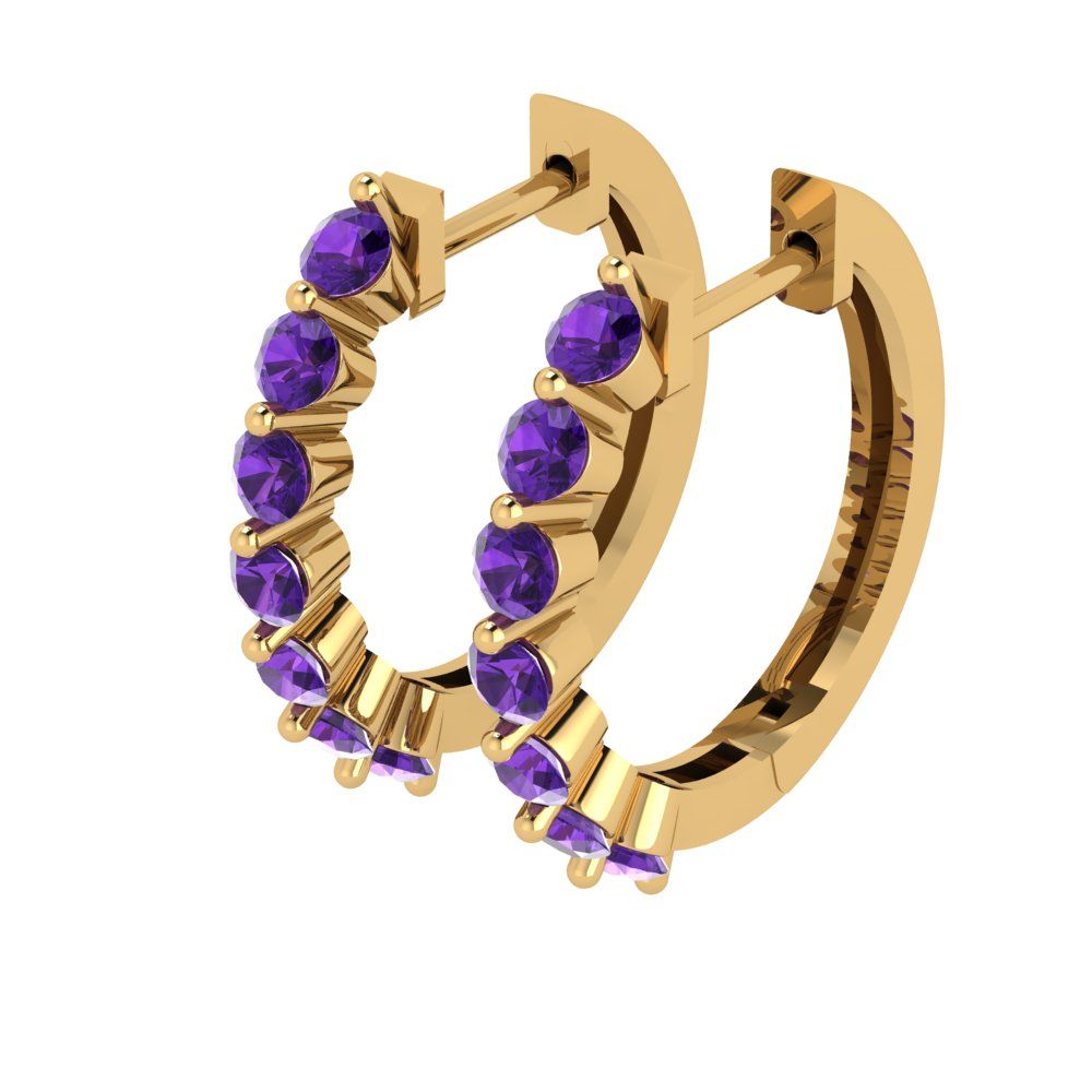 0.84cttw Amethyst Gold-Plated 925 Silver Lever Back Hoop Earrings